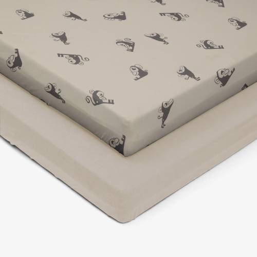 SIMPLY GOOD Fitted Sheets 2Pack Crib 50x90 - Monkeys Off White